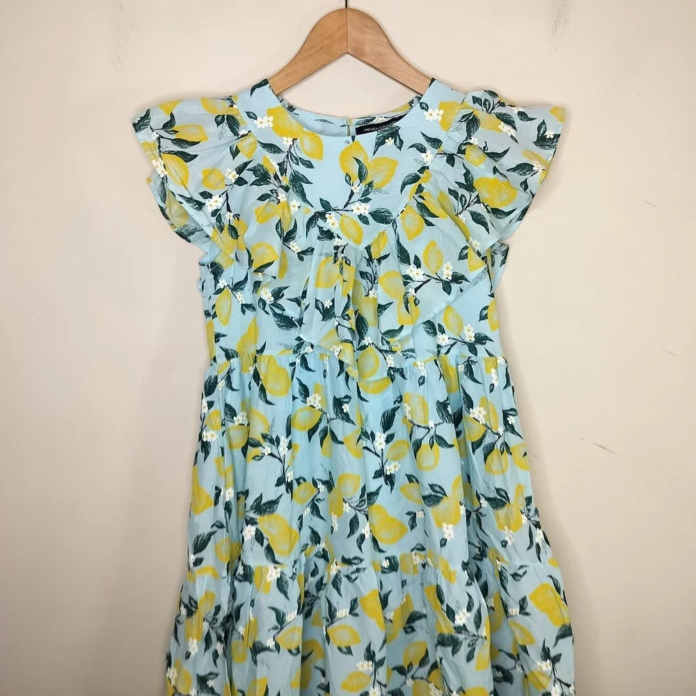 French Connection‎ Girls Dress Lemon Floral Cotton Ruffled